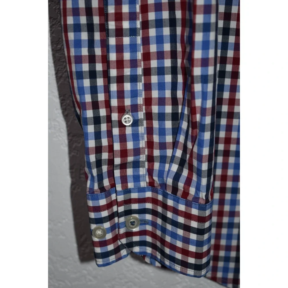 Banana Republic Camden Fit Shirt Button Mens Medium Red Blue Check Supima Cotton